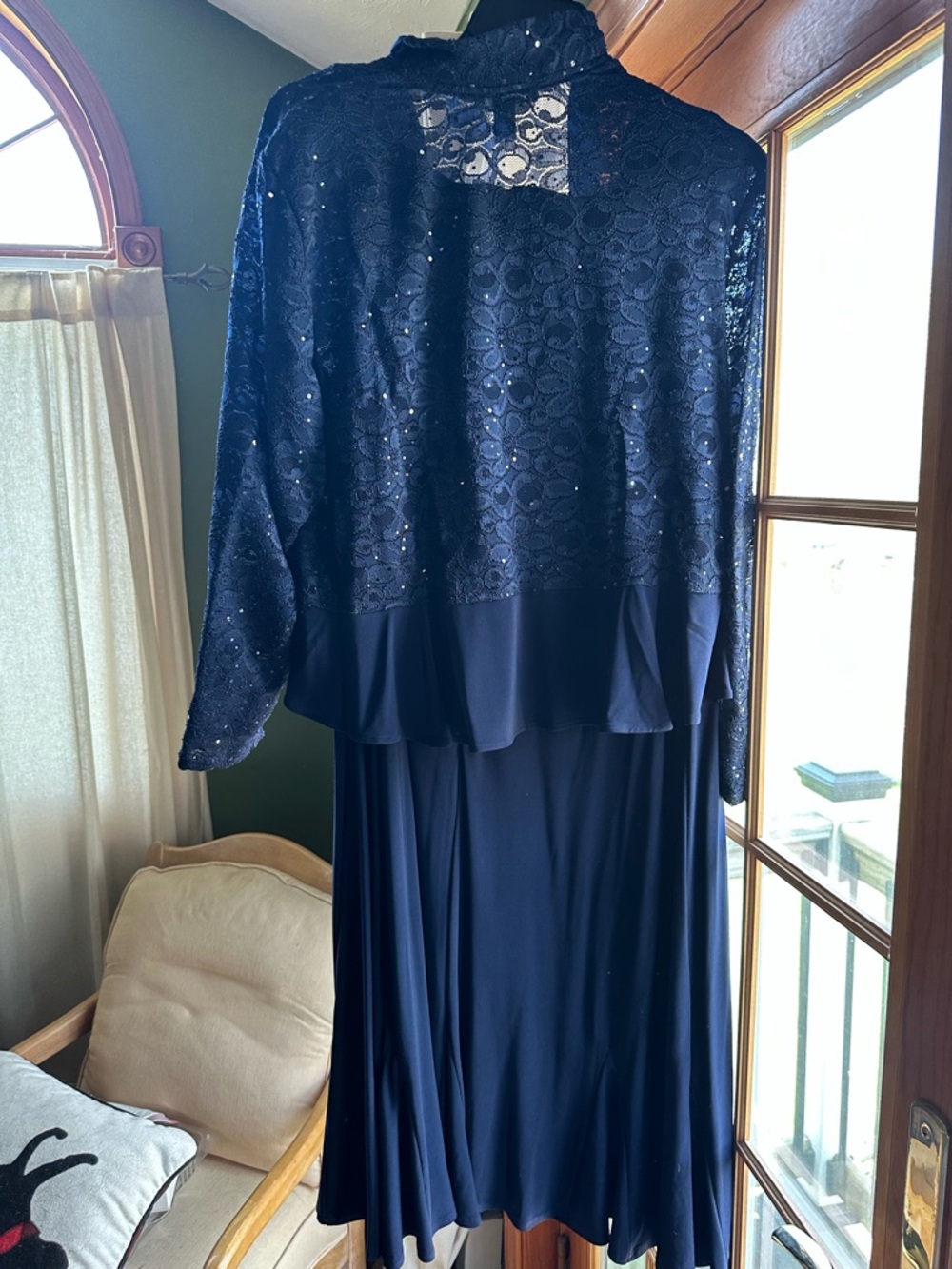 Navy Lace Sequin Evening Jacket and dress Set